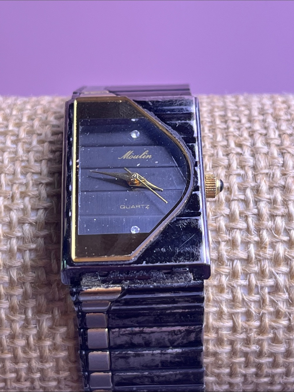 Vintage Moulin Diamond Accent Quartz Black & Gold Stainless Japan Movement  20mm